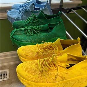 Yellow, Green, and Blue Knit Sneakers